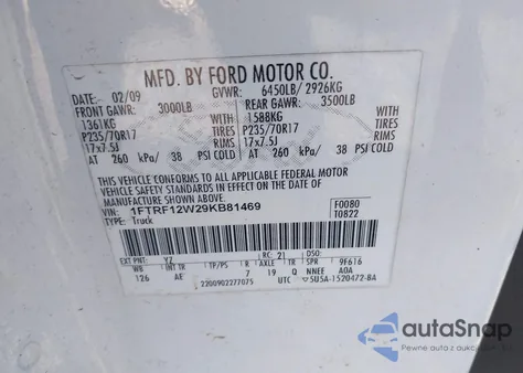2009 Ford F-150 Stx/Xl/Xlt from USA, damaged, VIN 1FTRF12W29KB81469